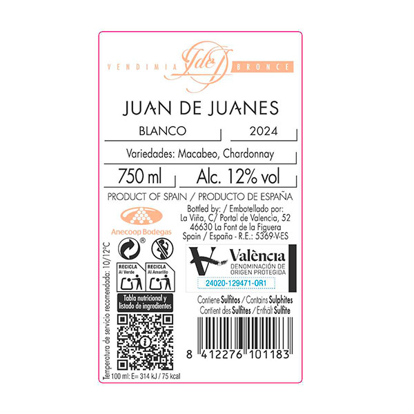 Juan de Juanes Vendimia Bronce, Blanco