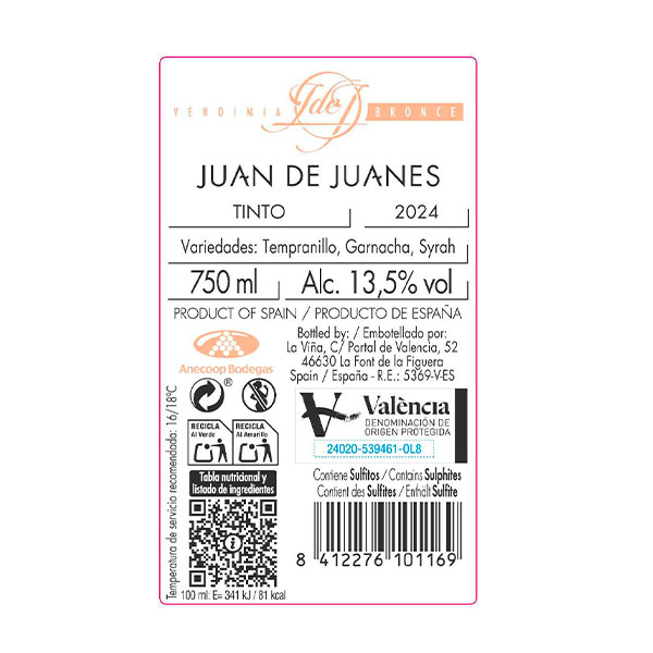 Juan de Juanes Vendimia bronce, tinto
