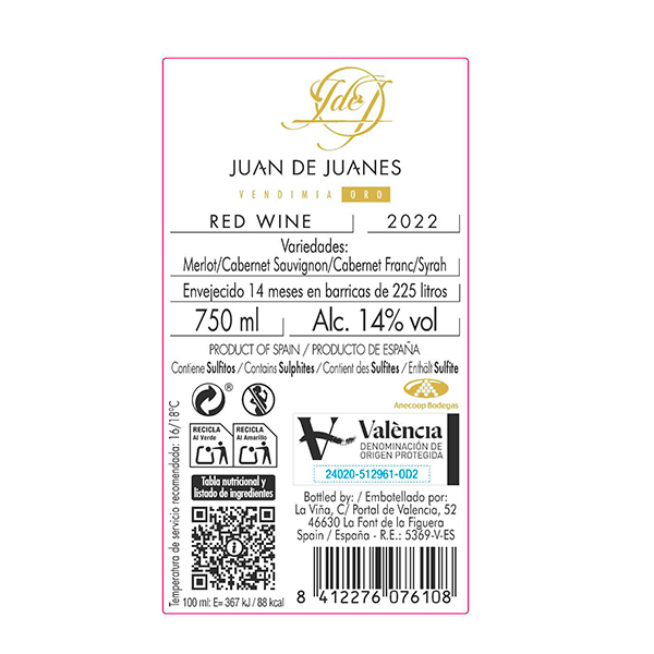 Juan de Juanes Vendimia Oro, tinto